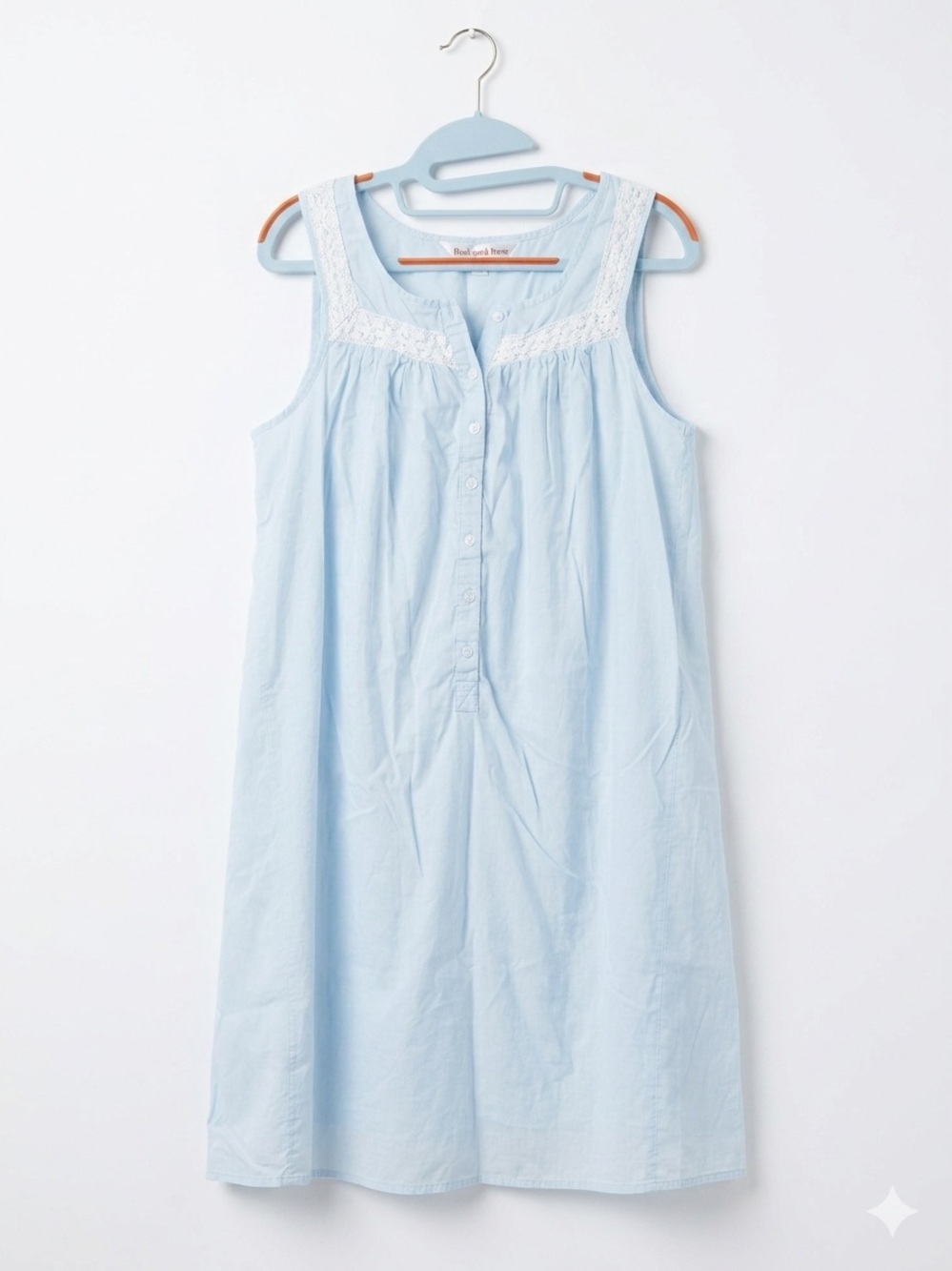 Alexander Del Rossa Light Blue Lace-Trim Nightgown